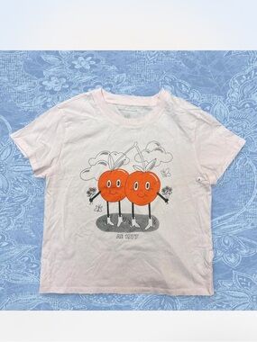 American Eagle Outfitters Light Pink Tee with Orange Cherry Duo Graphic